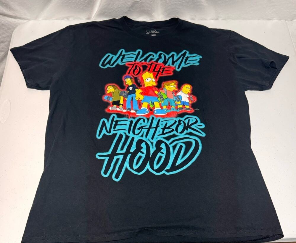 Men's The Simpsons Welcome To The Neighborhood Black Graphic T-Shirt XL